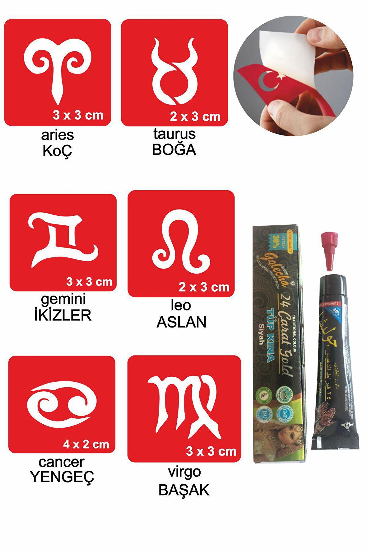 Burçlar Hint Kınası ile Geçici Dövme Yapma Seti