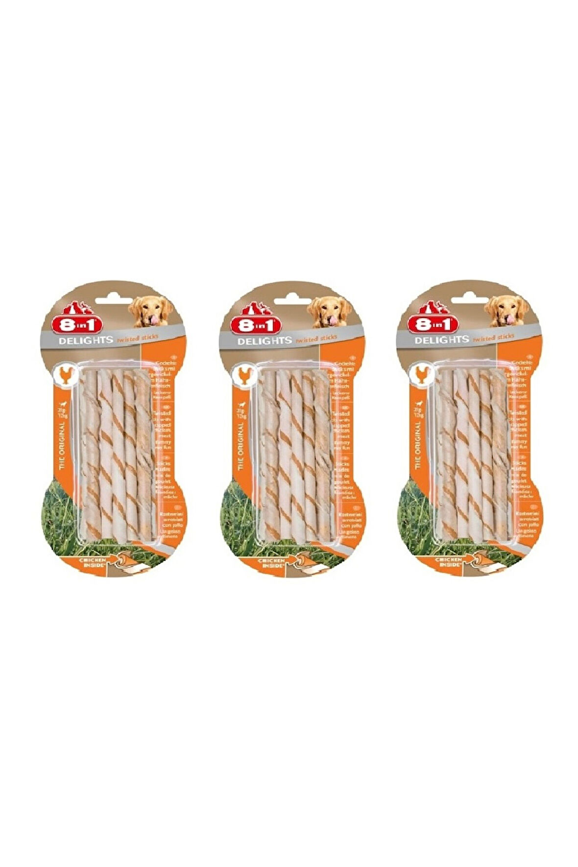 8in1 Delights Twisted Sticks Tavuklu Burgu Köpek Ödülü 55 Gr. X 3 Paket
