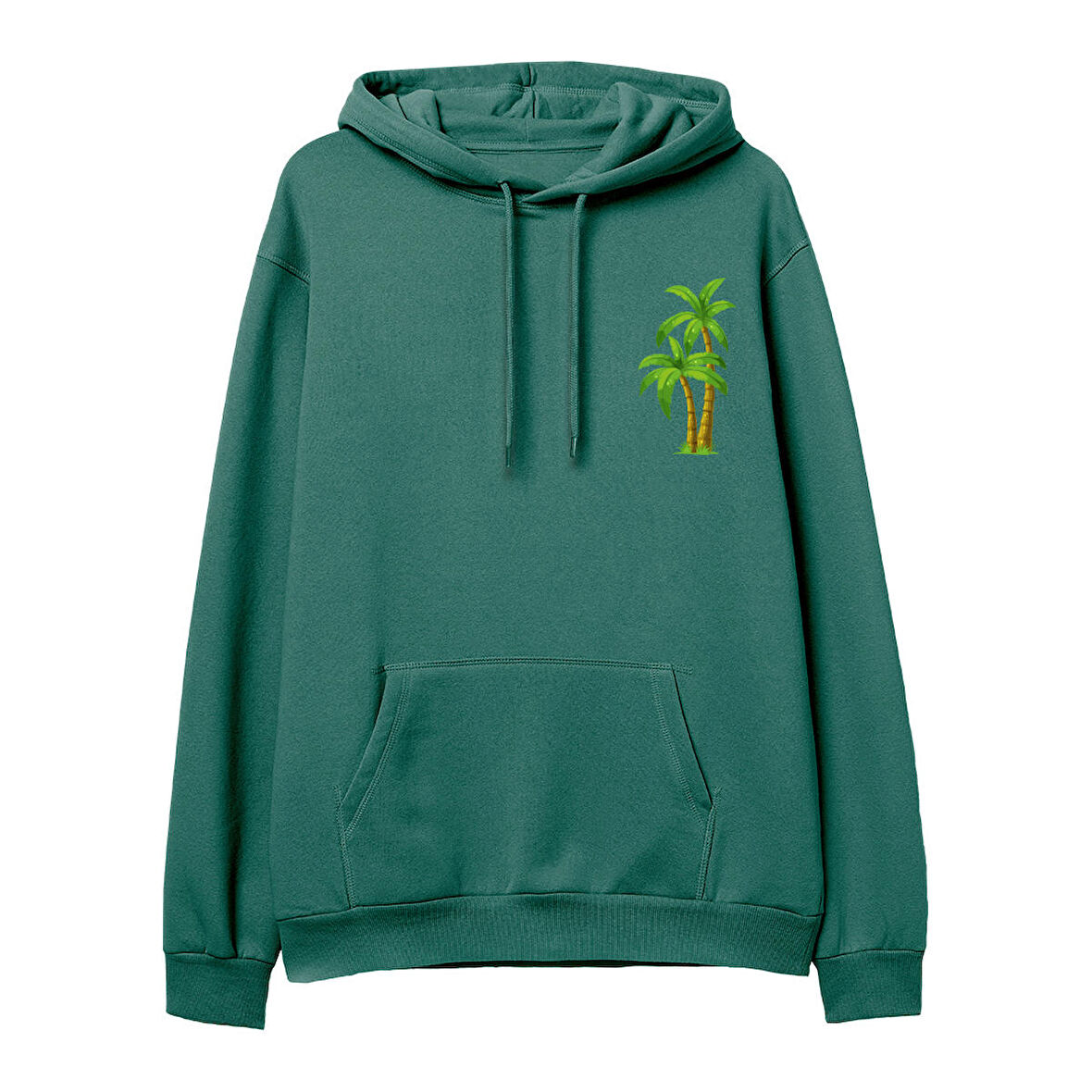 Palmiye  Baskılı Yeşil Hoodie