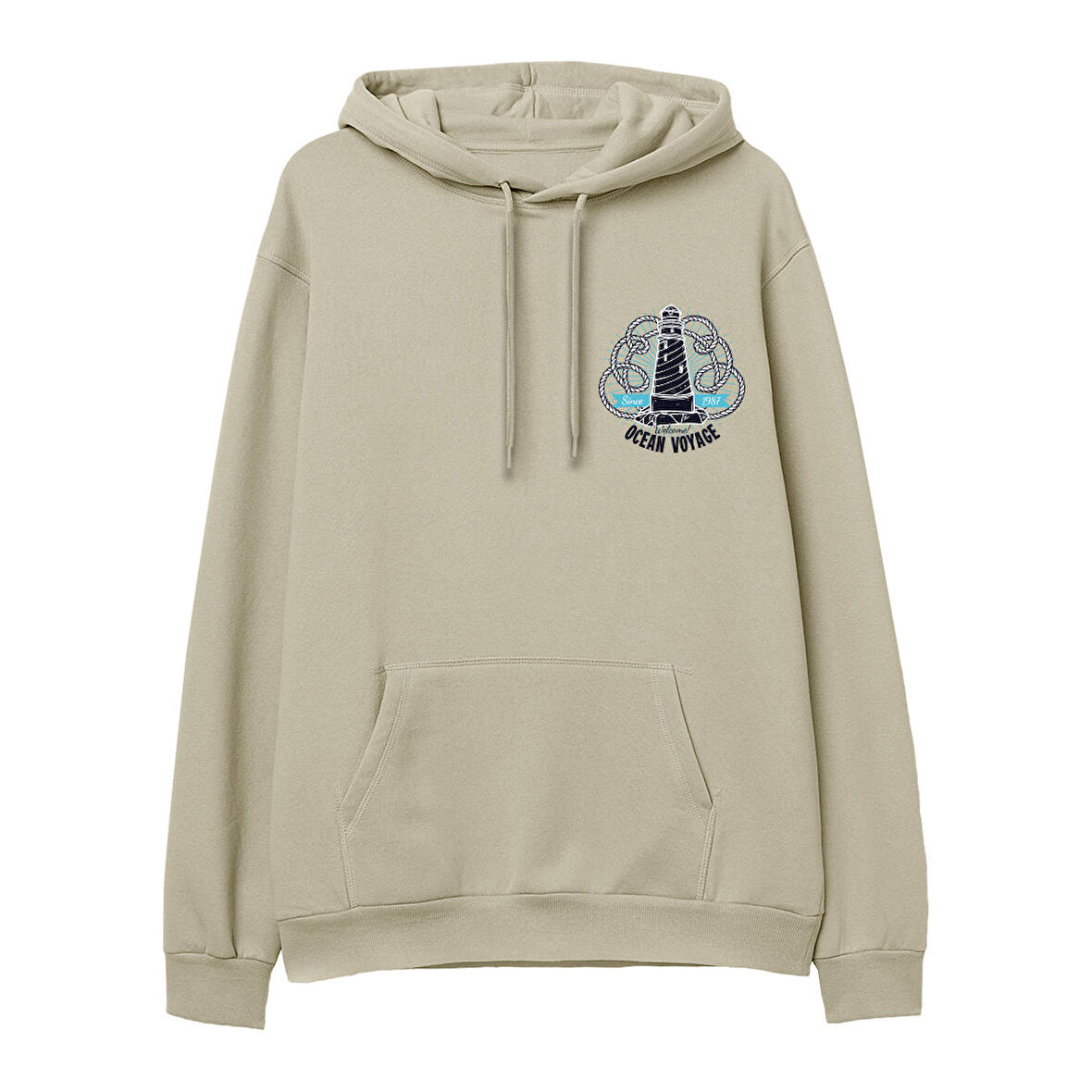 Ocean Voyage  Baskılı Krem Hoodie