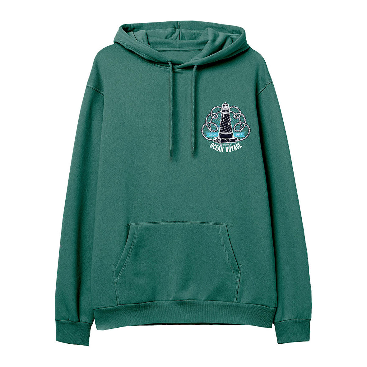 Ocean Voyage  Baskılı Yeşil Hoodie