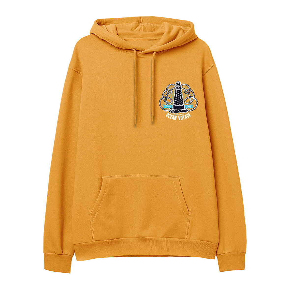 Ocean Voyage Baskılı Hoodie-Portakal