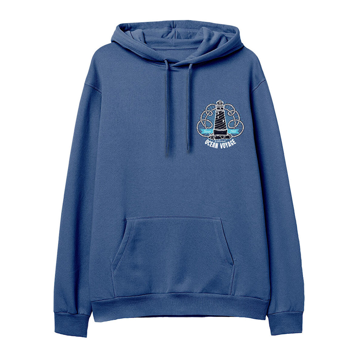 Ocean Voyage Baskılı Hoodie-Royal Mavi
