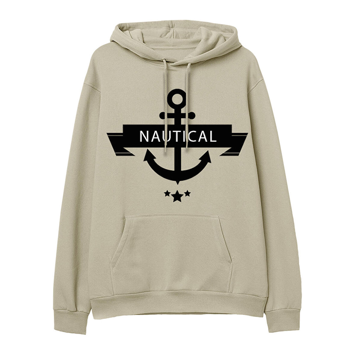 Nautical  Baskılı Krem Hoodie