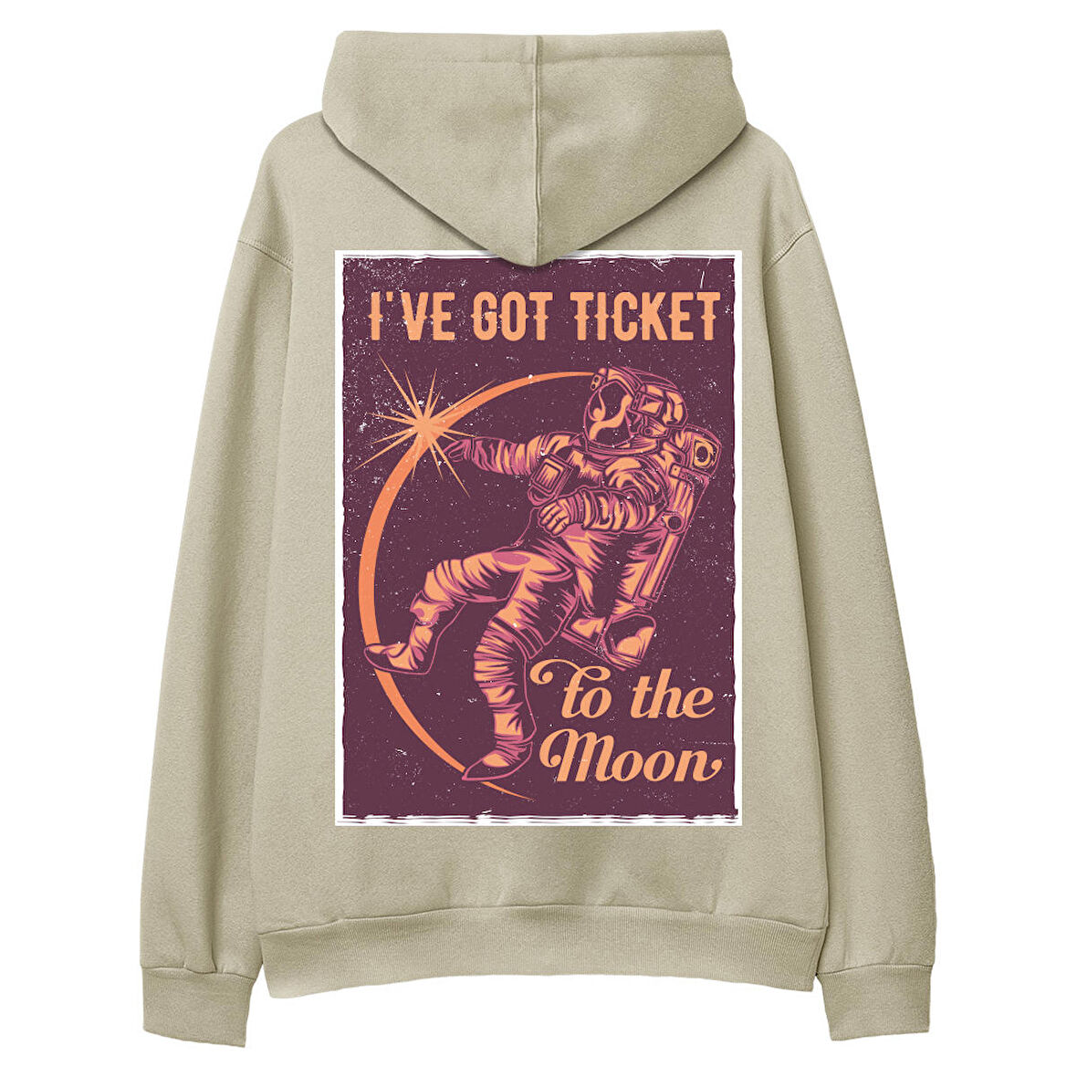 I’Ve got Tıcket Sırt Baskılı Hoodie-Krem