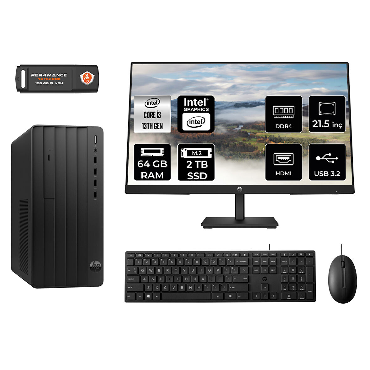HP PRO TOWER 290 G9 MX0ESD049 i3 13100 64GB RAM 2TB SSD 21.5" FDOS MASAÜSTÜ PC