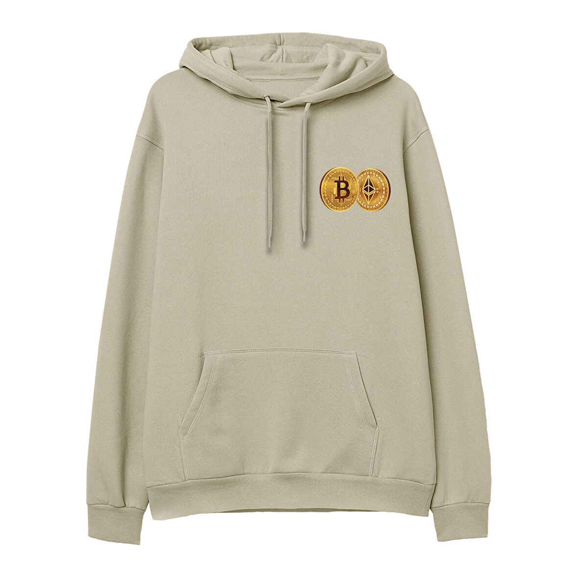 Bitcoin  Baskılı Krem Hoodie