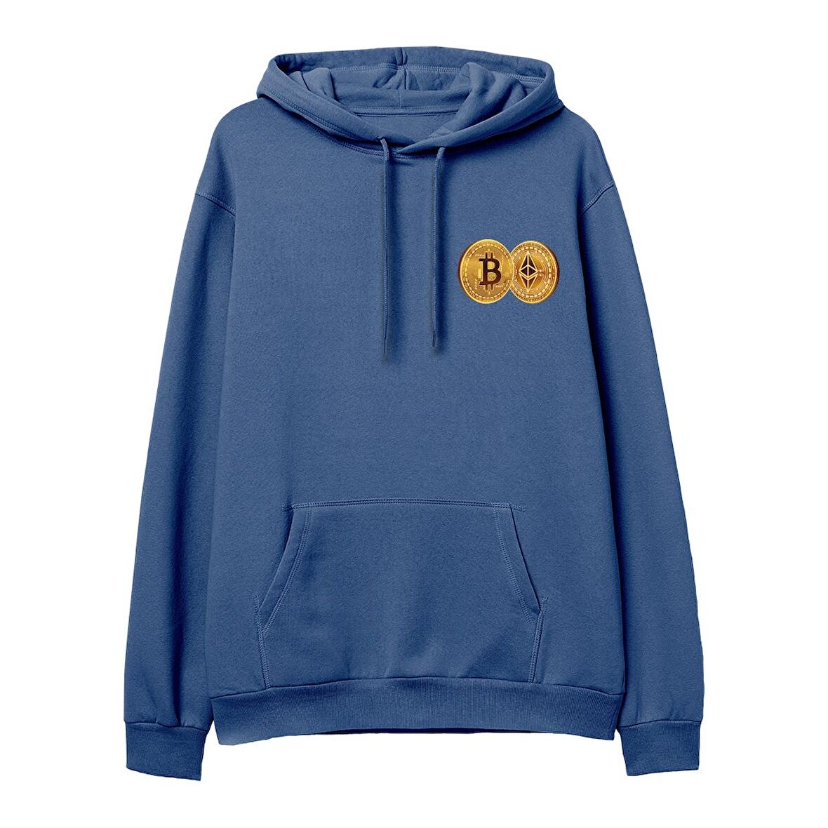 Bitcoin Baskılı Hoodie-Royal Mavi