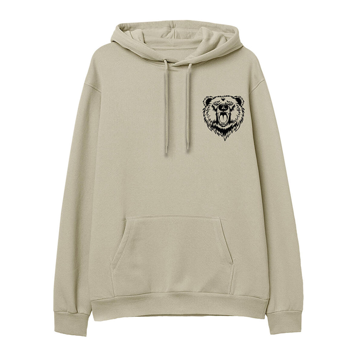 Bear  Baskılı Krem Hoodie