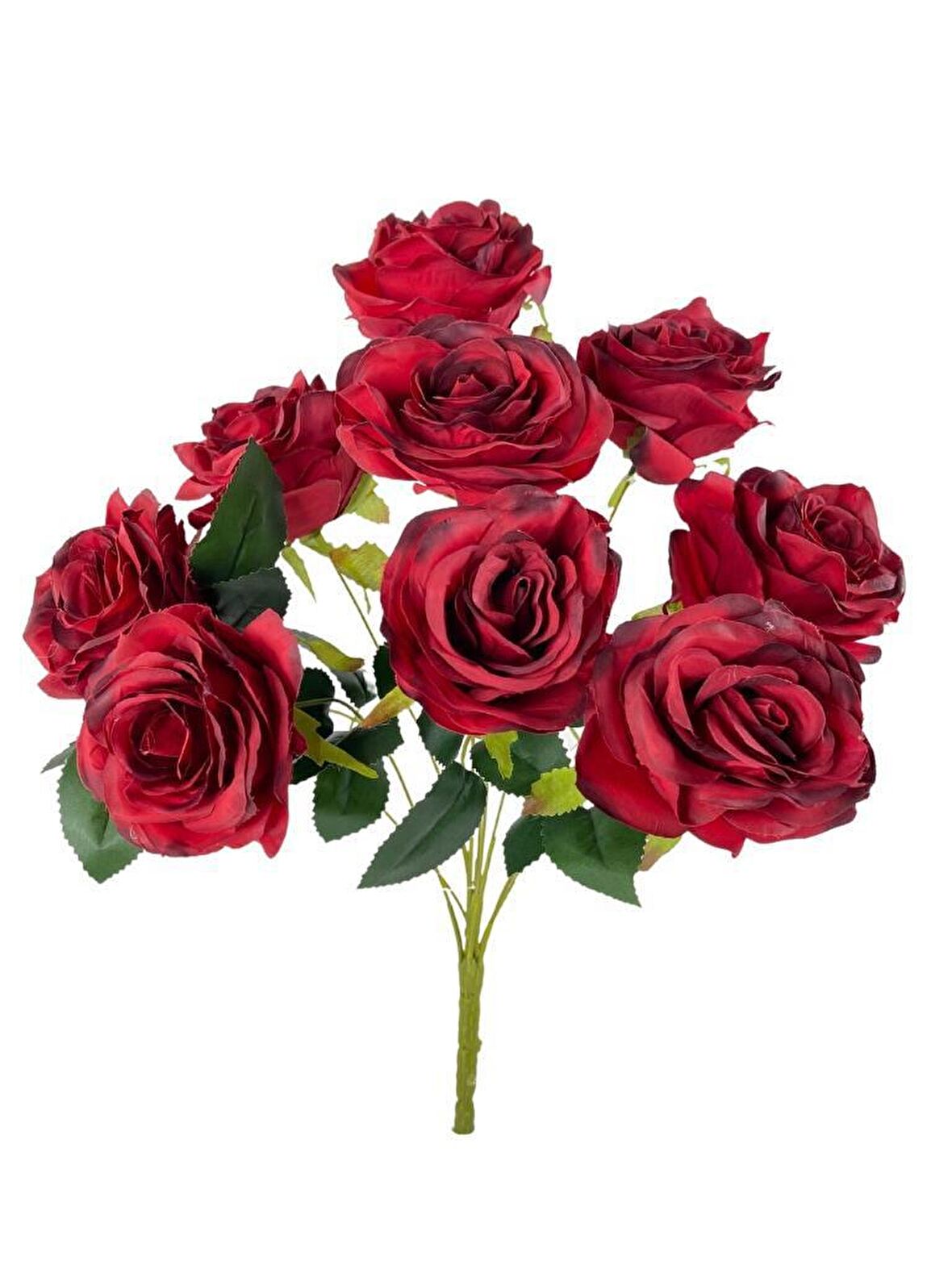 Yapay Çiçek 9 Güllü Büyük Boy Demet 40cm BORDO