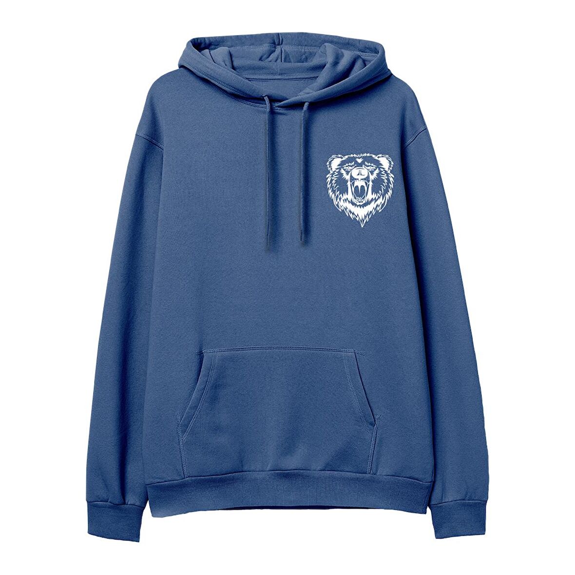 Bear Baskılı Hoodie-Royal Mavi