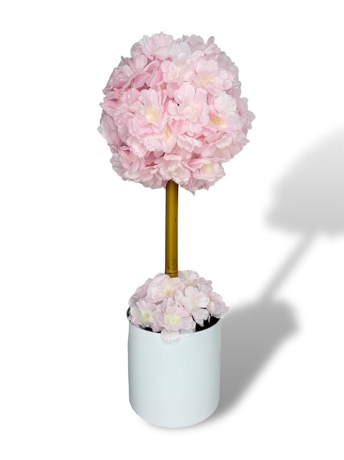 Yapay Çiçek Beyaz Metal Saksıda Bahardalı Japon Kiraz Çiçeği Ağacı 45*15cm