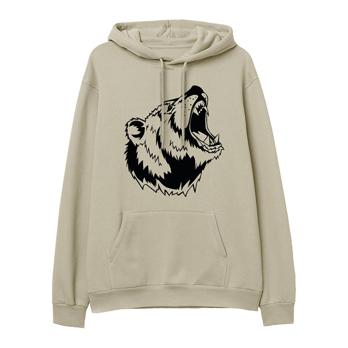 Bear Big  Baskılı Krem Hoodie