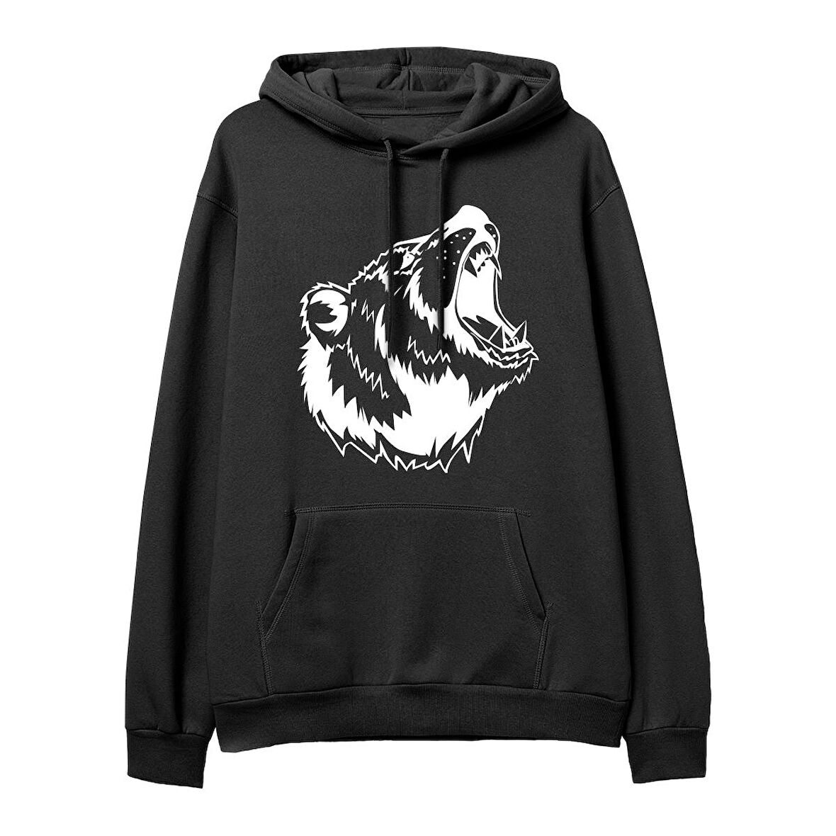 Bear Big  Baskılı Siyah Hoodie