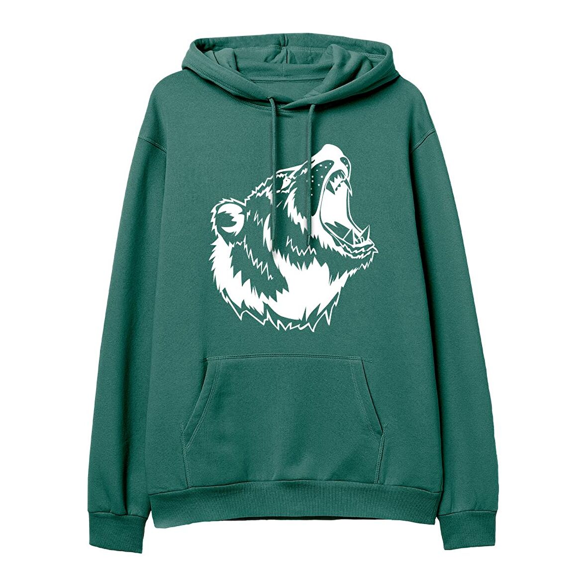 Bear Big  Baskılı Yeşil Hoodie