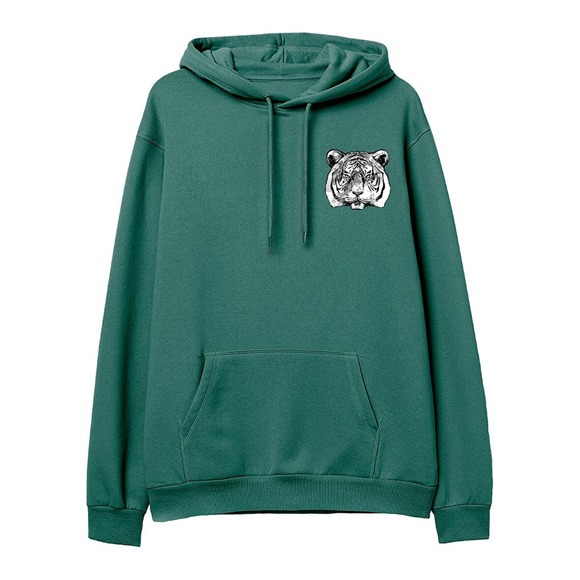 Tiger Baskılı Hoodie-Yeşil