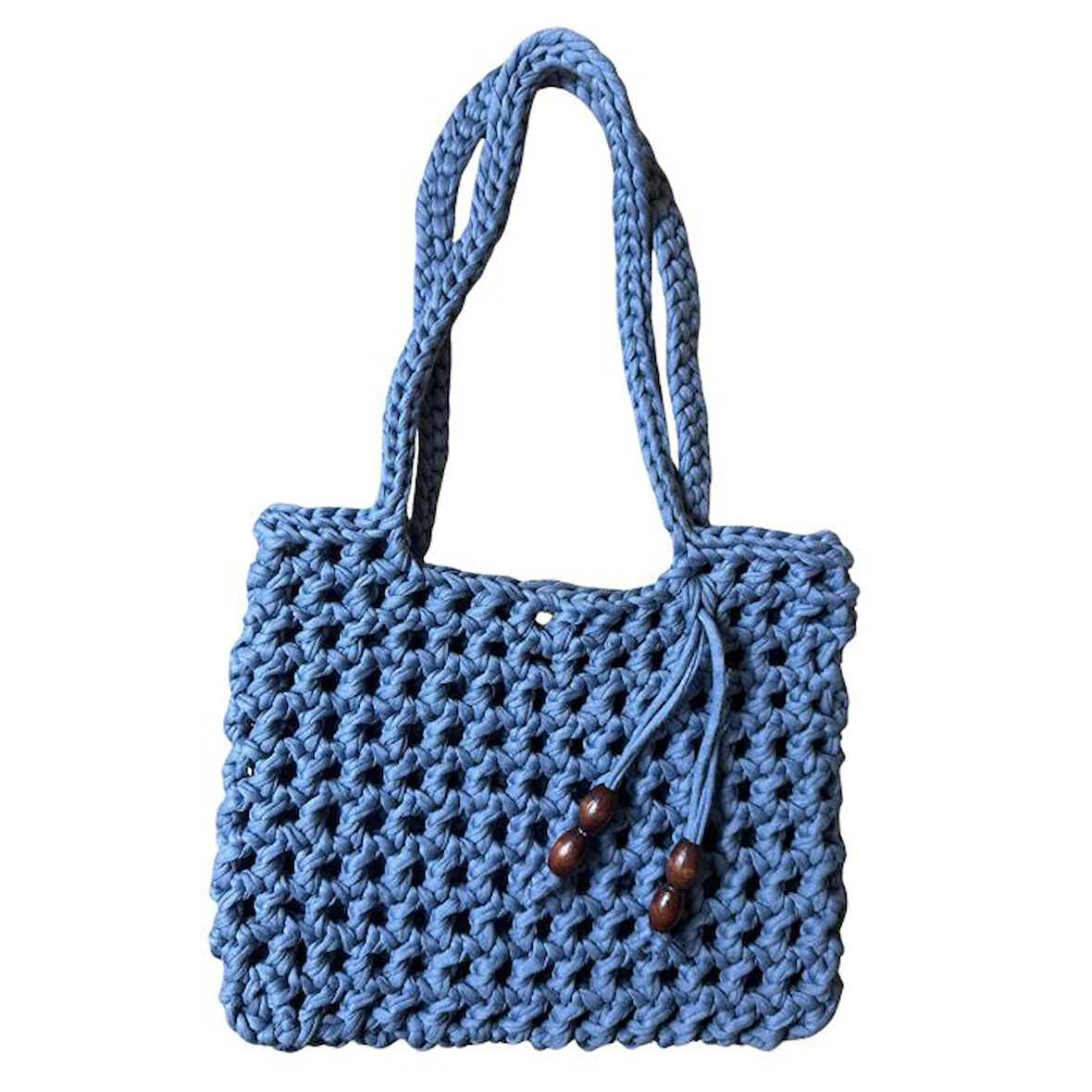 Uretti - Emine 9106 El Örgüsü Ahşap Boncuk Detaylı Penye Kumaş Omuz Çantası - 27 x 21