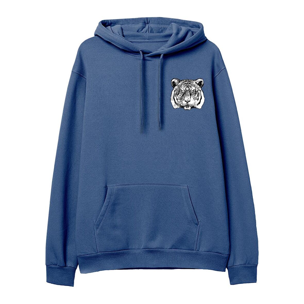 Tiger Baskılı Hoodie-Royal Mavi