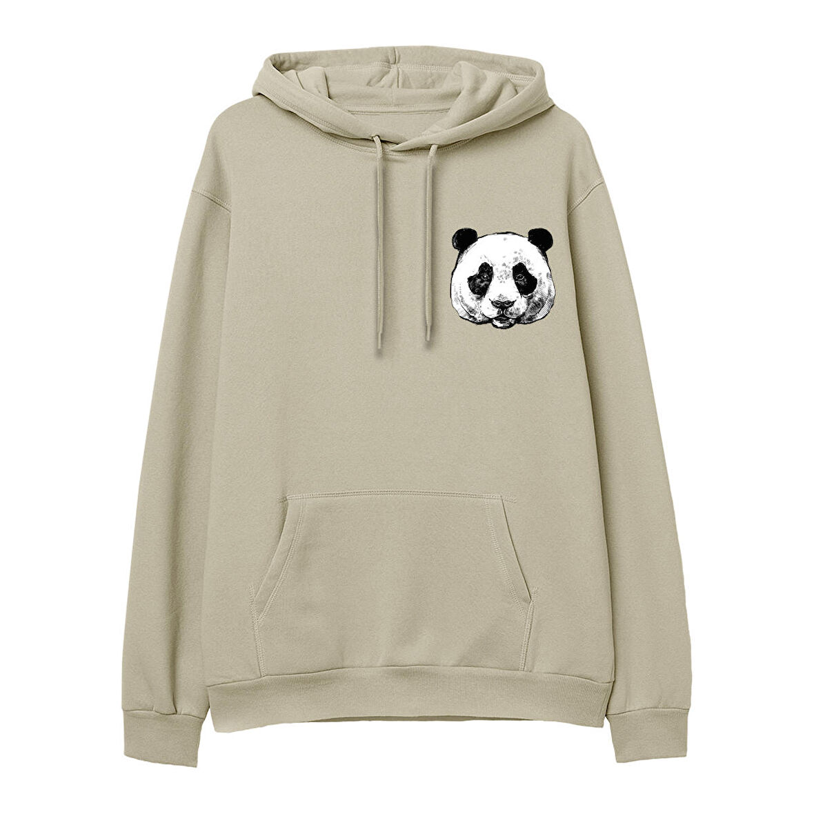 Panda Baskılı Hoodie-Krem