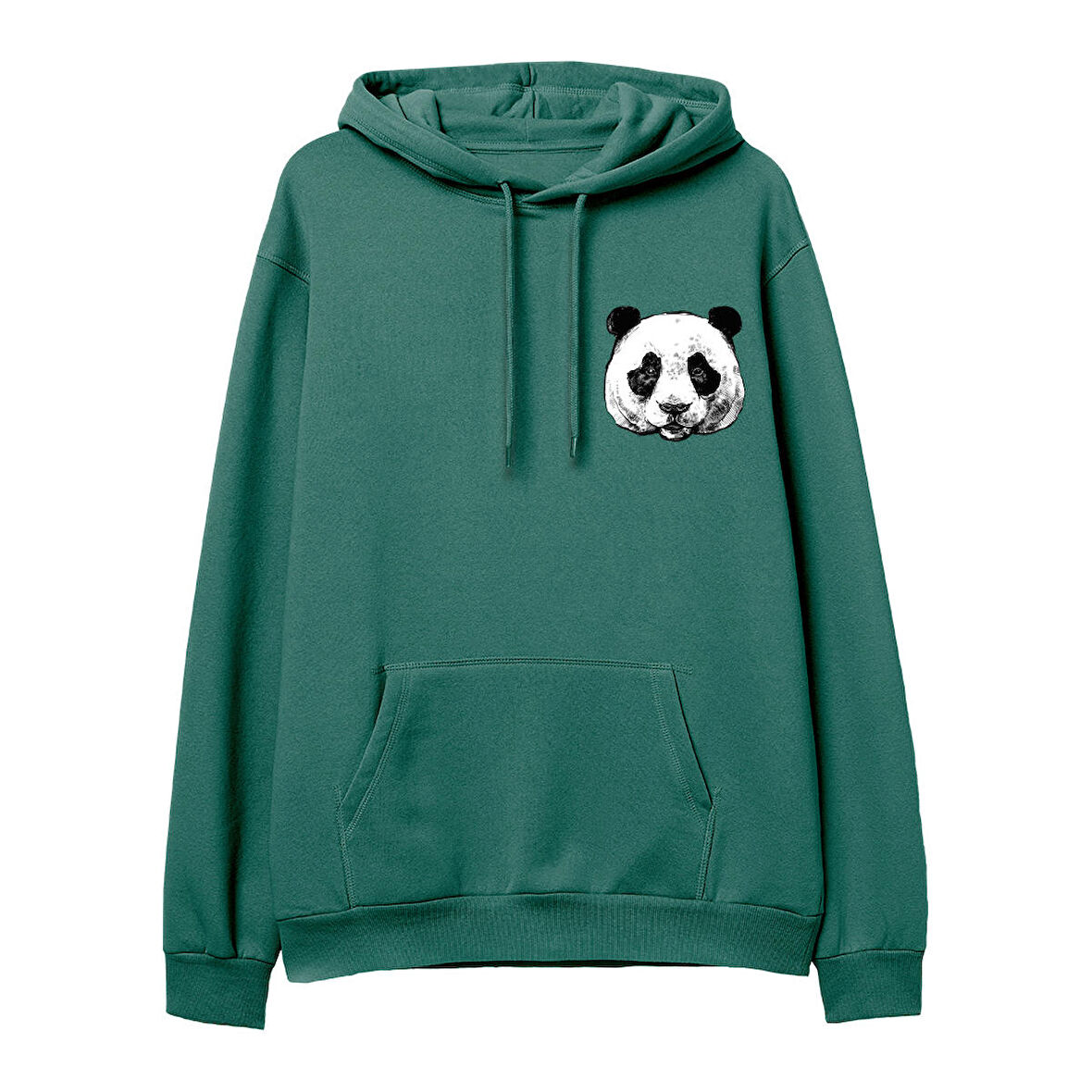 Panda Baskılı Hoodie-Yeşil