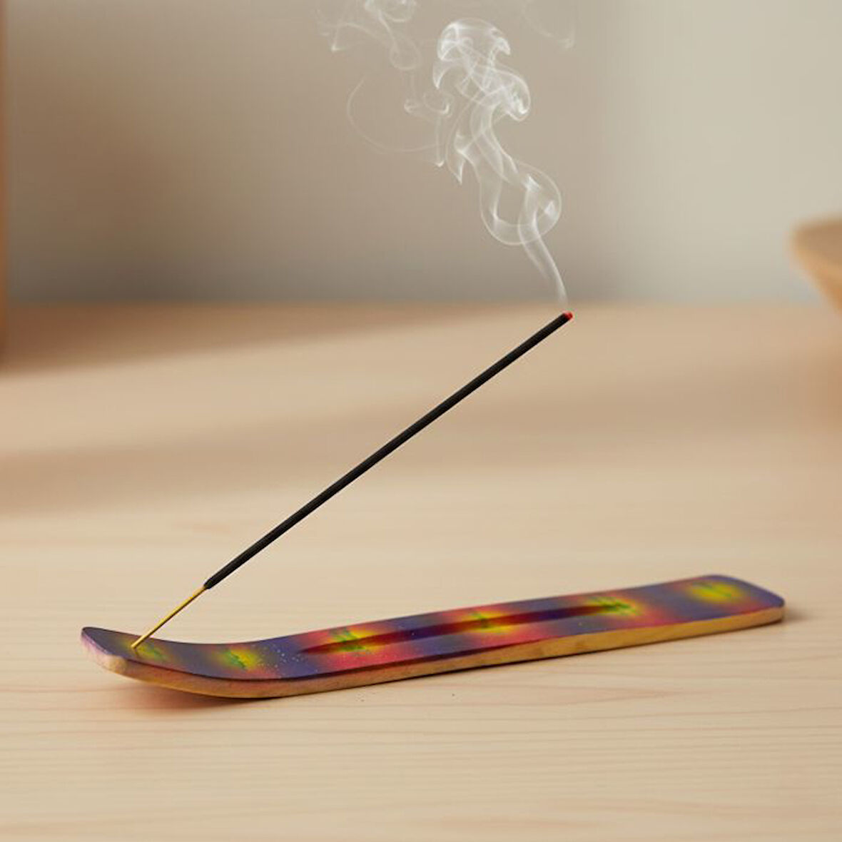 Uretti - Okay 5711 2768 El Yapımı Renkli Desenli Kayık Model Ahşap Tütsülük - 20'li Tütsü Hediyeli