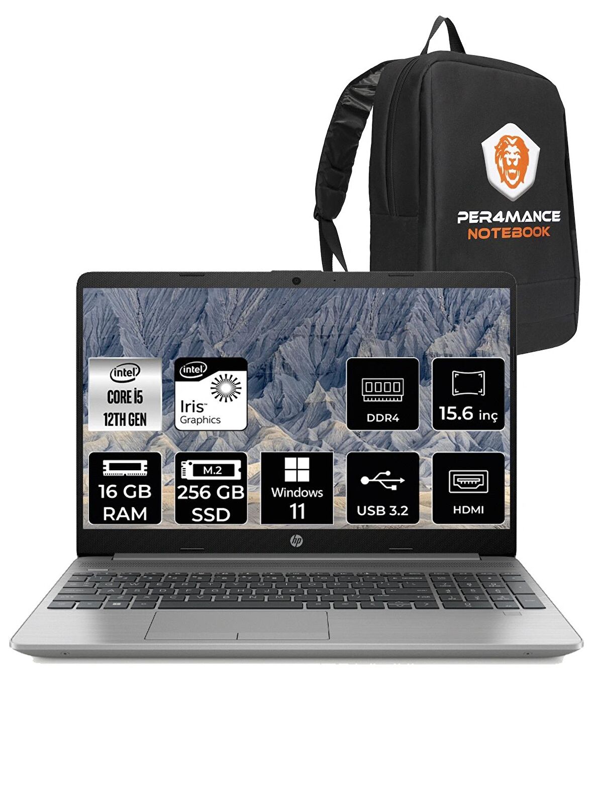 HP 250 G9 i5 1235U 16GB 256GB SSD 15.6" FHD W11PRO 6Q8M5ES & PER4 ÇANTA