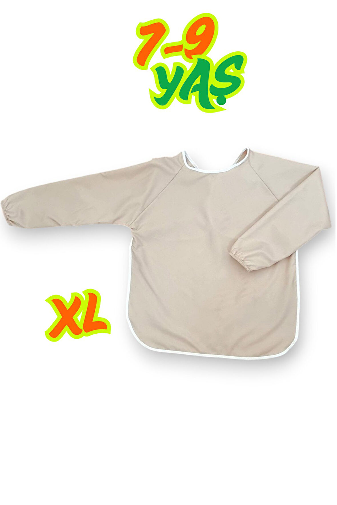 Bej Sıvı Geçirmez Boyama Önlüğü XL Beden 7-9 Yaş