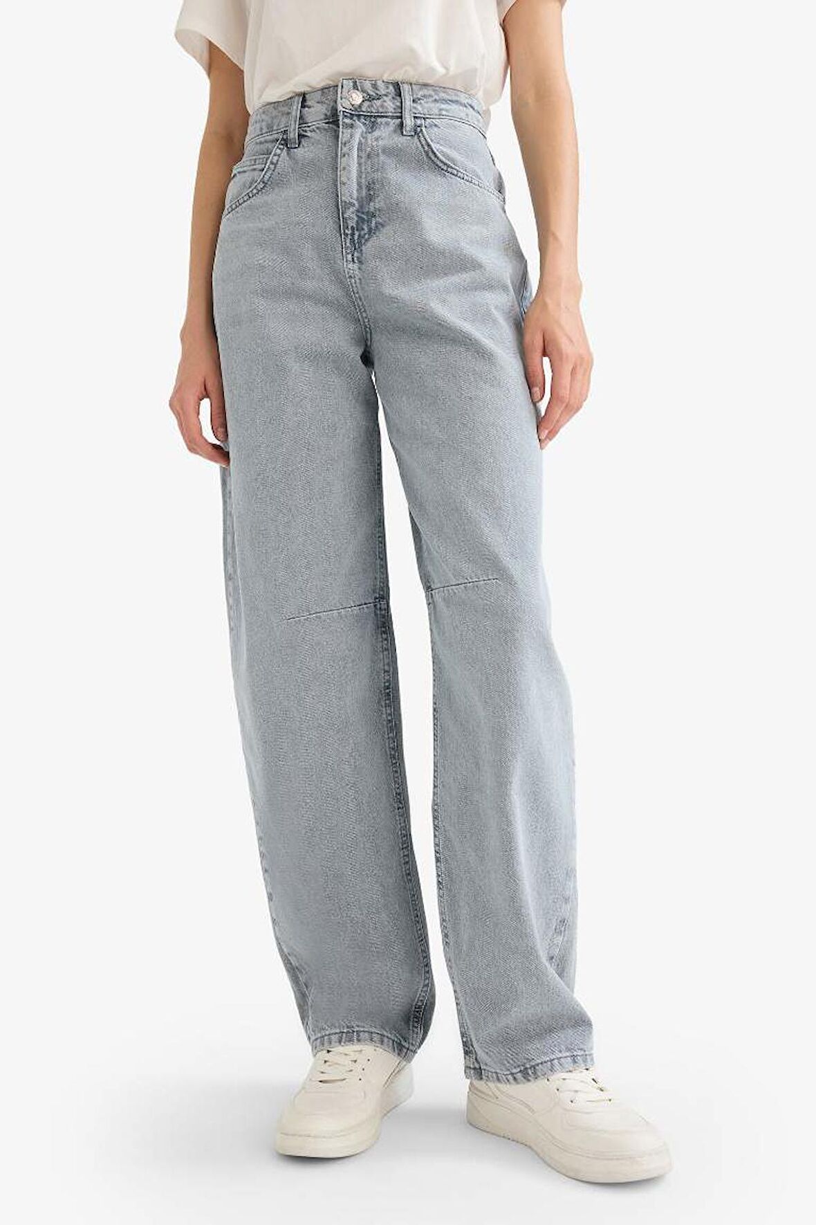 Baggy Fit Yüksek Bel Uzun Jean Yıkamalı Pantolon