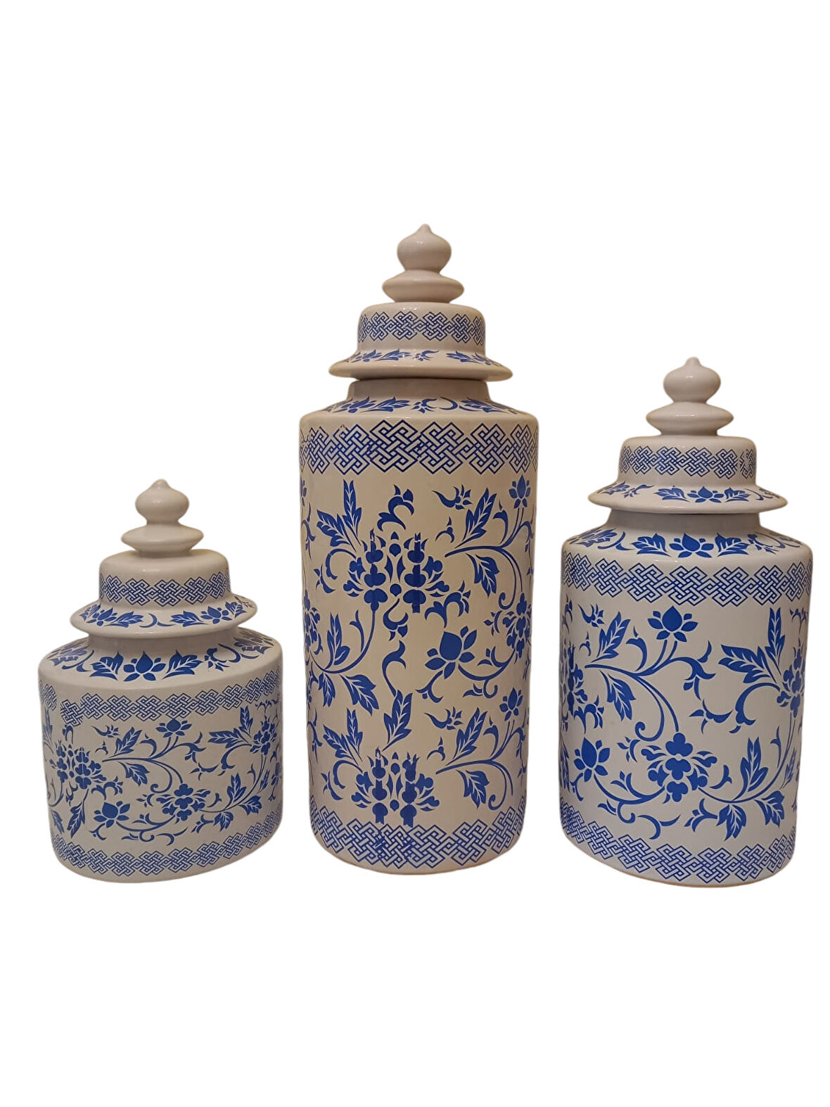 Mavi Çiçek Desenli 3'lü Küp