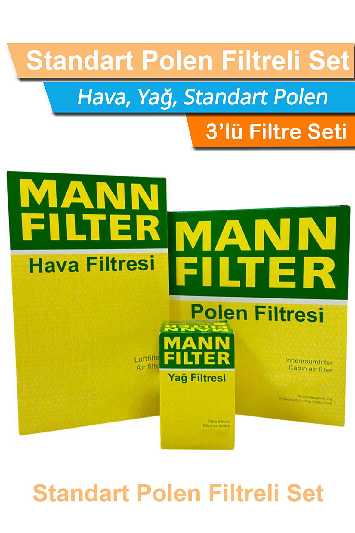 Mercedes C200 Kompressor W203 MANN Filtre Bakım Seti 2002-2007 Hava+Yağ+Standart Polen