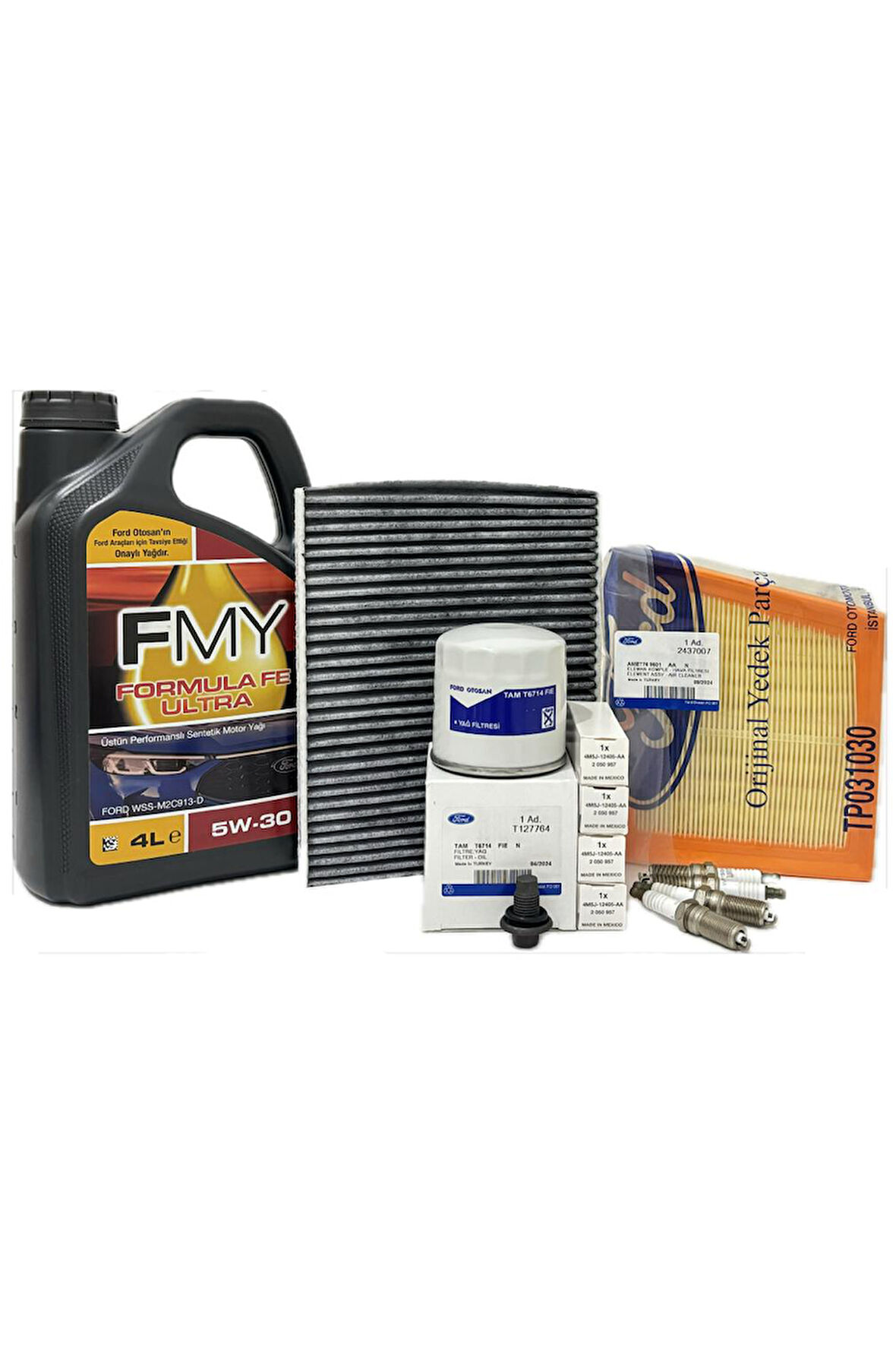 Ford Fiesta 1.25 1.4 1.6 Benzinli Filtre Bakım Seti 2009-2017 Hava+Yağ+K.Polen+Buji Seti+Motor Yağı