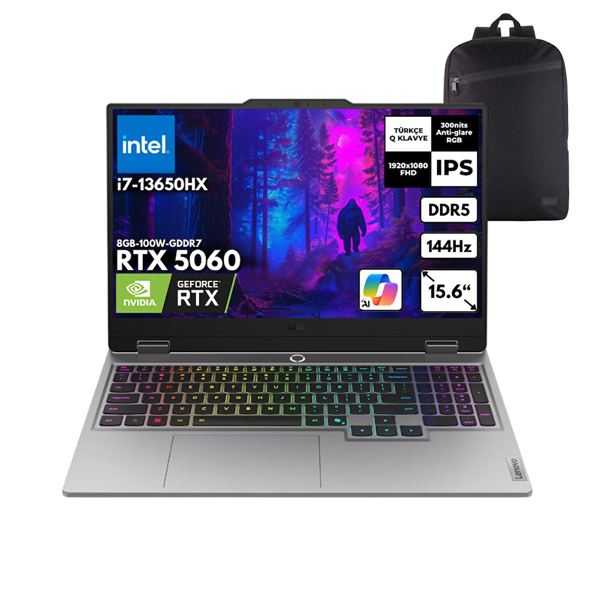 Lenovo Loq 15IRX10 i7-13650HX 40-GBDDR5 1 TBSSD RTX5060 (8GB-100W-GDDR7) 15.6" IPS 144Hz Windows 10 Pro + HMF Sırt Çantası 83JE00J5TRHMF69