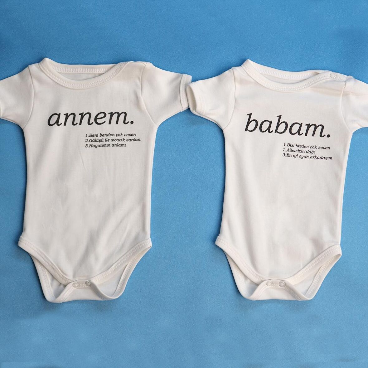 Bebek Ekru Organik Annem Ve Babam Yazılı Kısa Kol Body 2'li Set