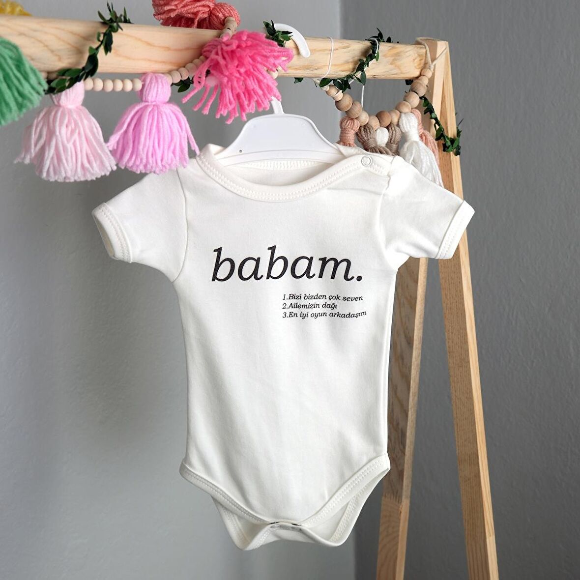 Bebek Ekru Organik Babam Yazılı Kısa Kol Body
