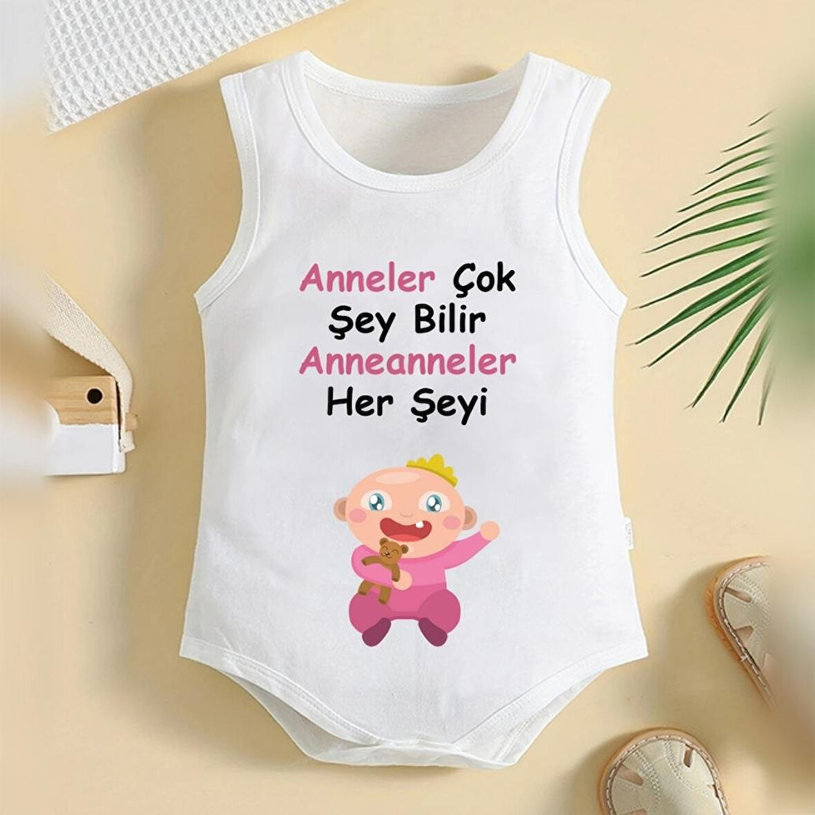%100 Pamuklu Organik Baskılı Premium Çıtçıtlı Bebek Body Atlet Zıbın 00319