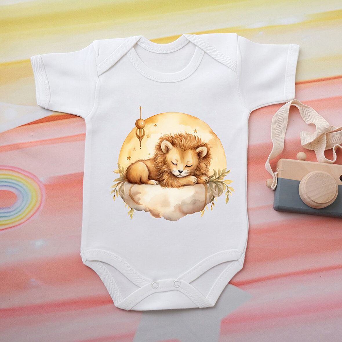 Aslan Desenli Bebek Zıbını - %100 Pamuk, Kısakoıl, Yazlık Bebek Giyim
