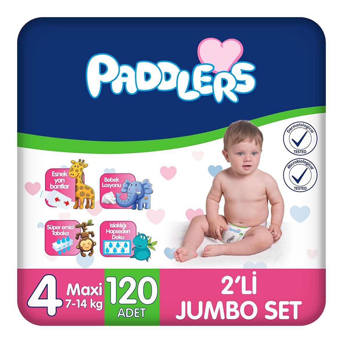 Paddlers Bebek Bezi 4 Numara Maxi 120 Adet (7-14 Kg) 2'li Jumbo Set