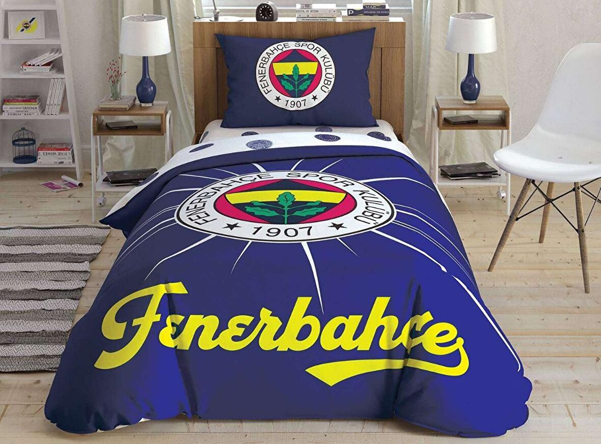 Taç Fenerbahçe Light Glow Lastikli Çarşaflı Taraftar Pamuk Tek Kişilik Nevresim Takımı