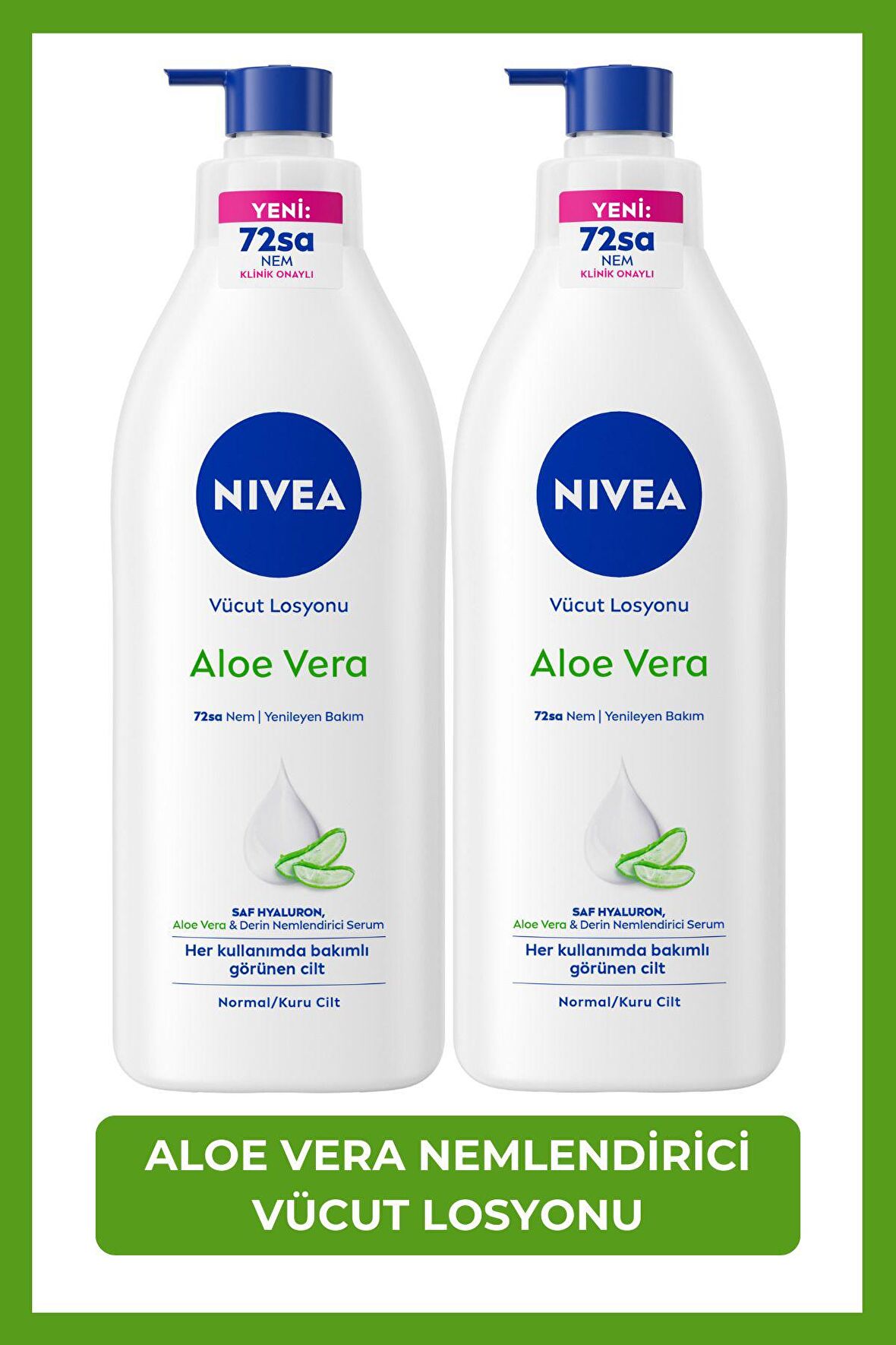 Nivea Aloe Vera Derin Nemlendirici Vücut Bakım Losyonu 400ml, Saf Hyaluron, Kuru Ciltler, X2 Adet