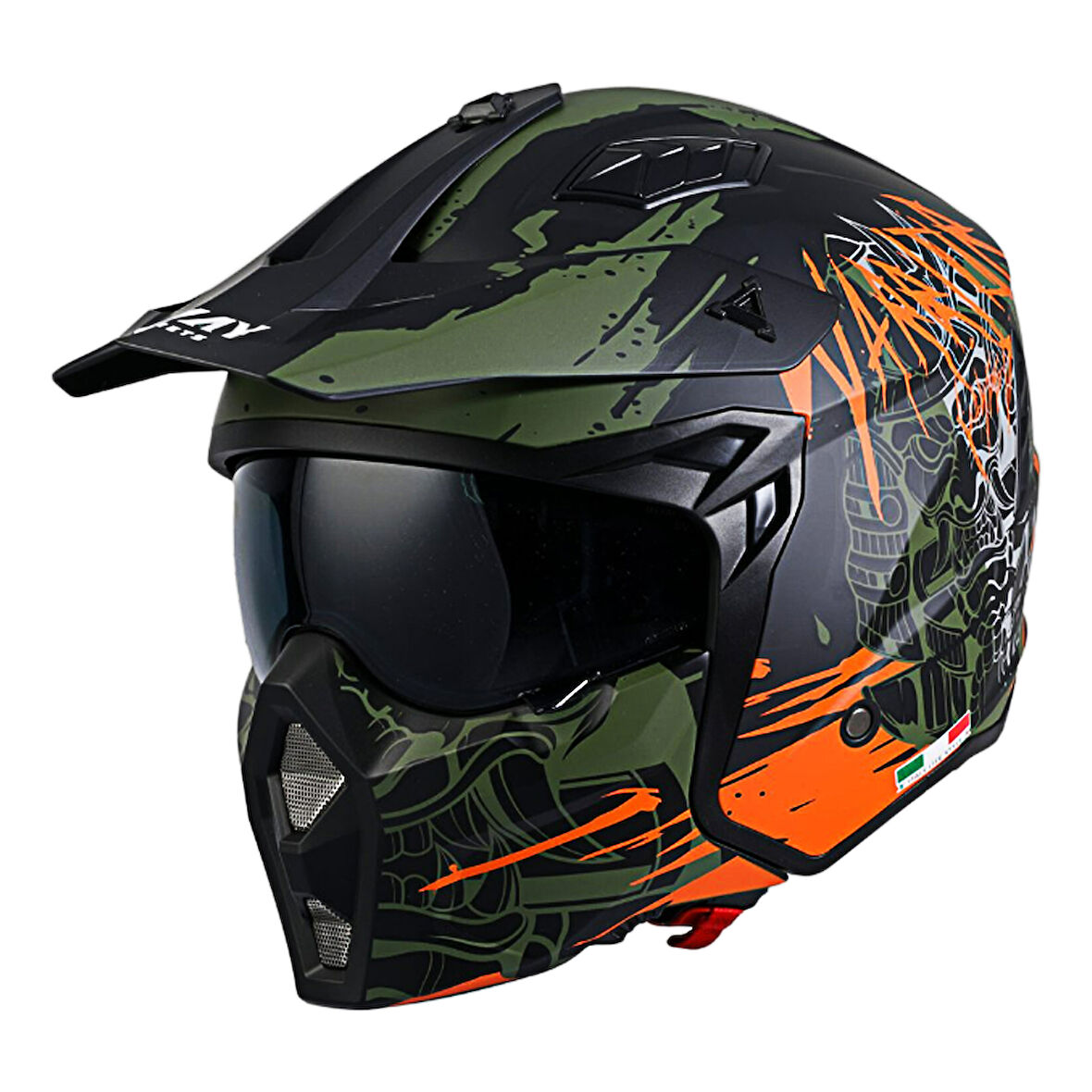Sway Çene Açılır Kask Sw X1-X Seul Warrior Mat Siyah Yeşil Turuncu