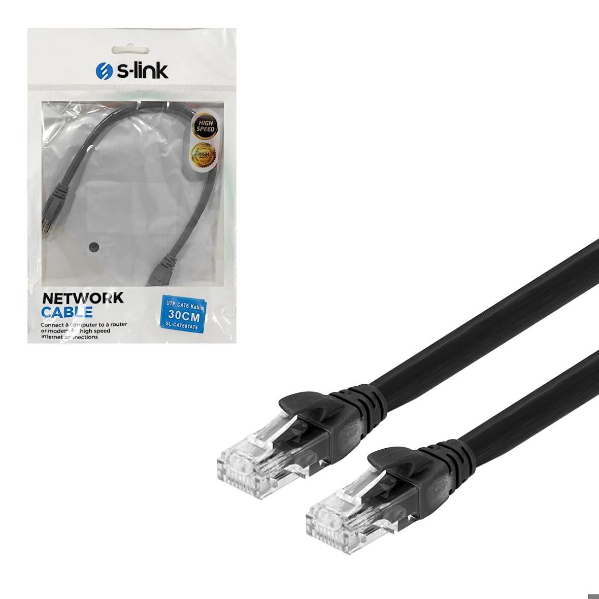 S-Link Sl-Cat6030Bk Cat6 Patch Network Ethernet Kablo Utp Siyah 30Cm