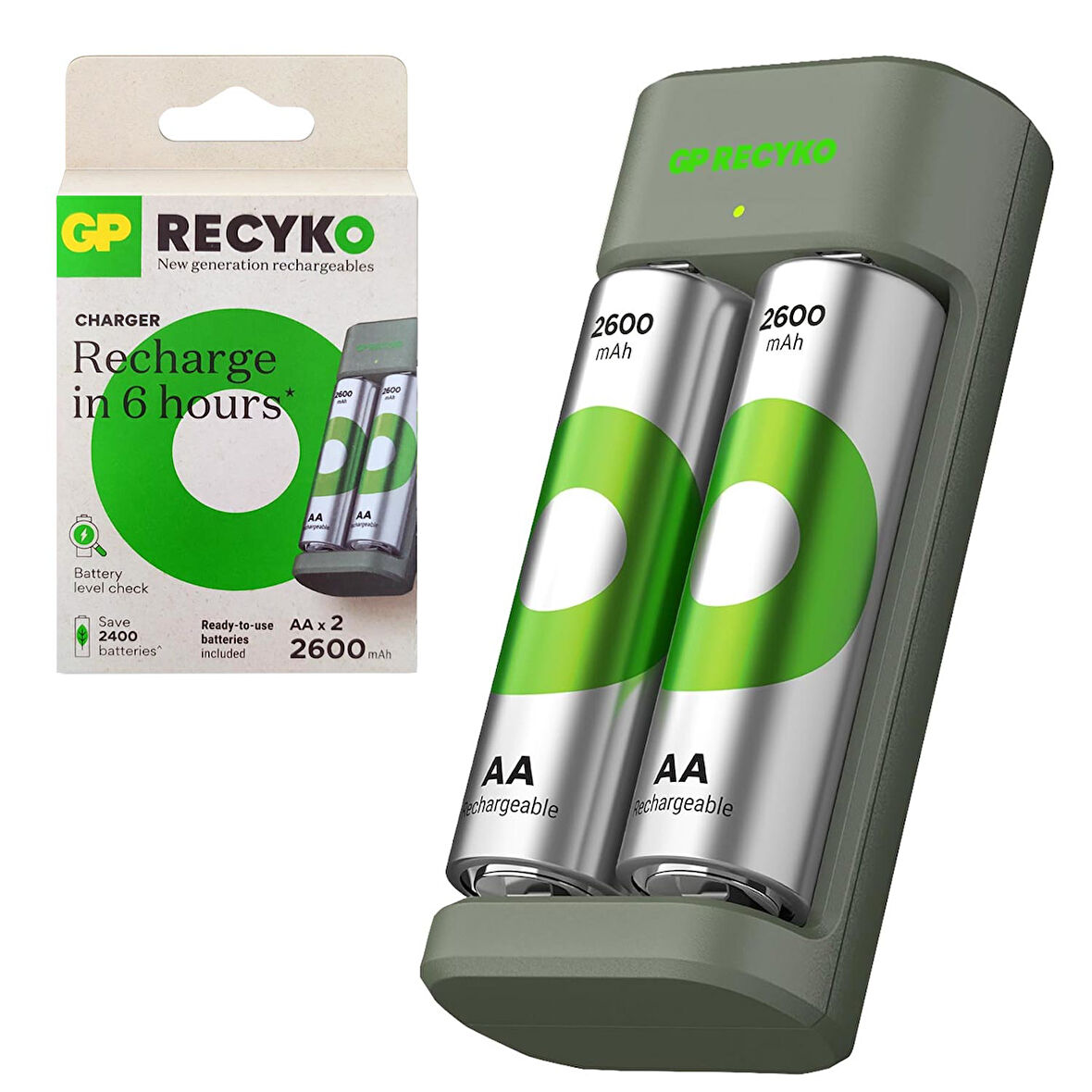 GP Recyko Pil Şarj Aleti 2Li AA + 2XAA 2600 Mah Pil Hediye