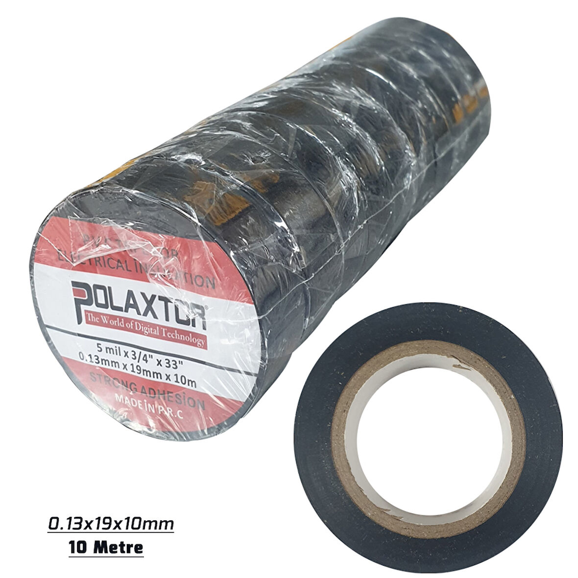 Polaxtor İzole Bant Siyah 10mt 0.13x19x10mm 1.Kalite Pvc 10 Adet PK-6588