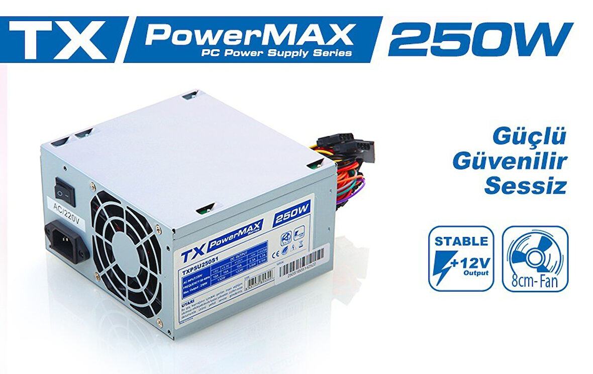 TX PowerMAX TXPSU250S1 250W 2xSATA, 2xIDE Güç Kaynağı