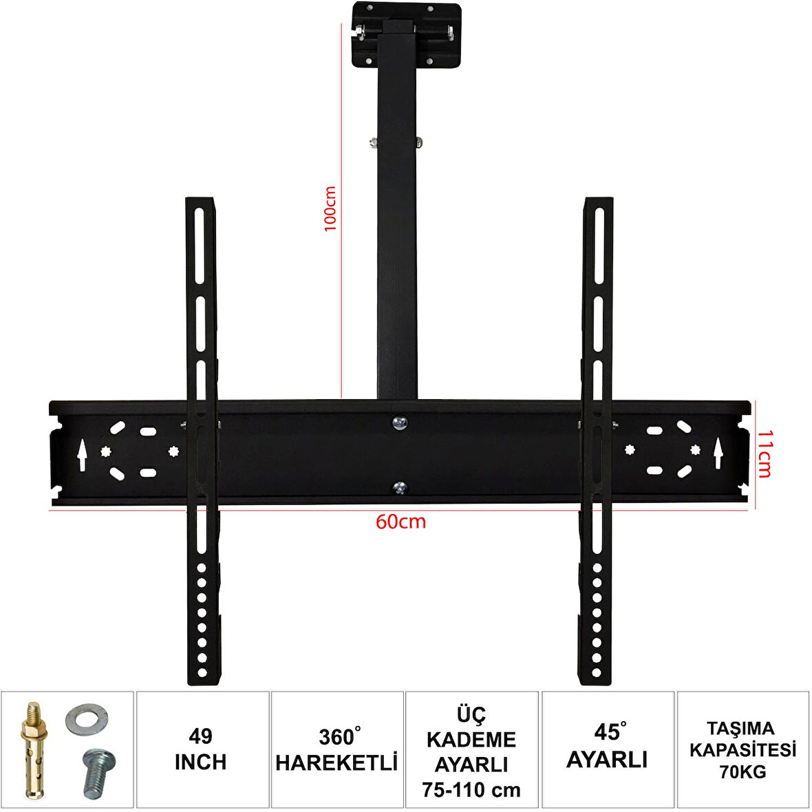 Lcd Askı Aparatı Tavan Hareketli 42-49-55 106-124-140cm Ufix UF-6011T