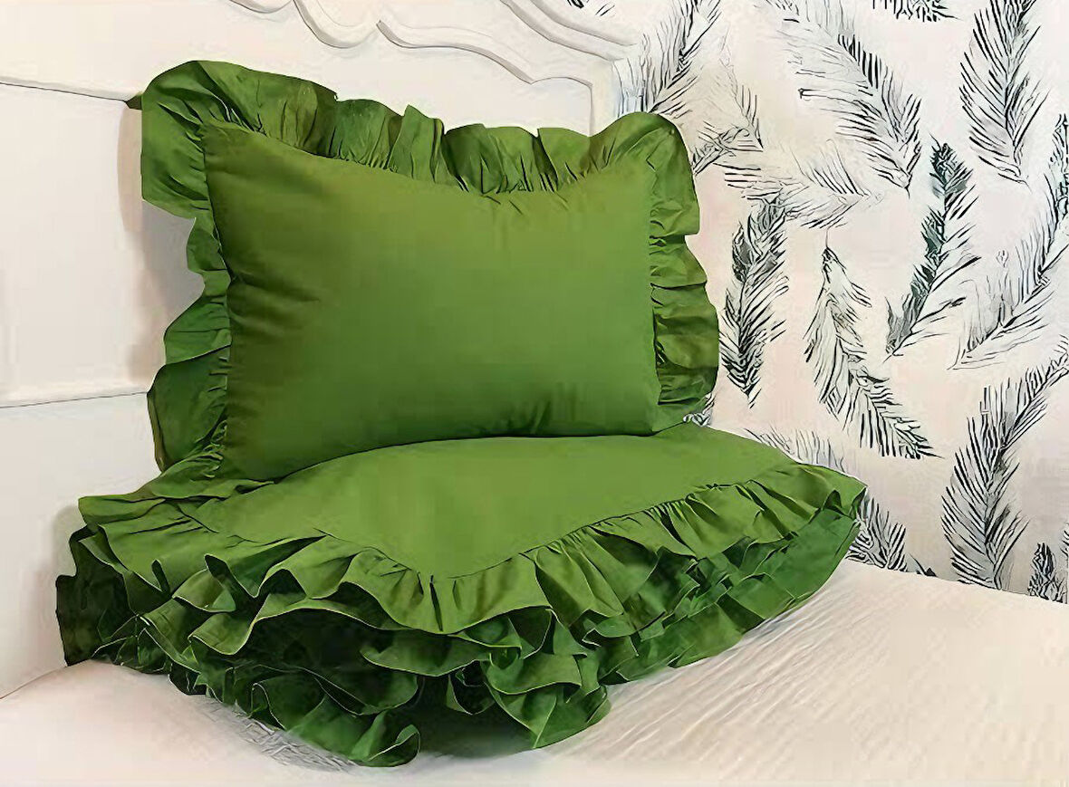 Yeşil fırfırlı çift kişilik nevresim takımı