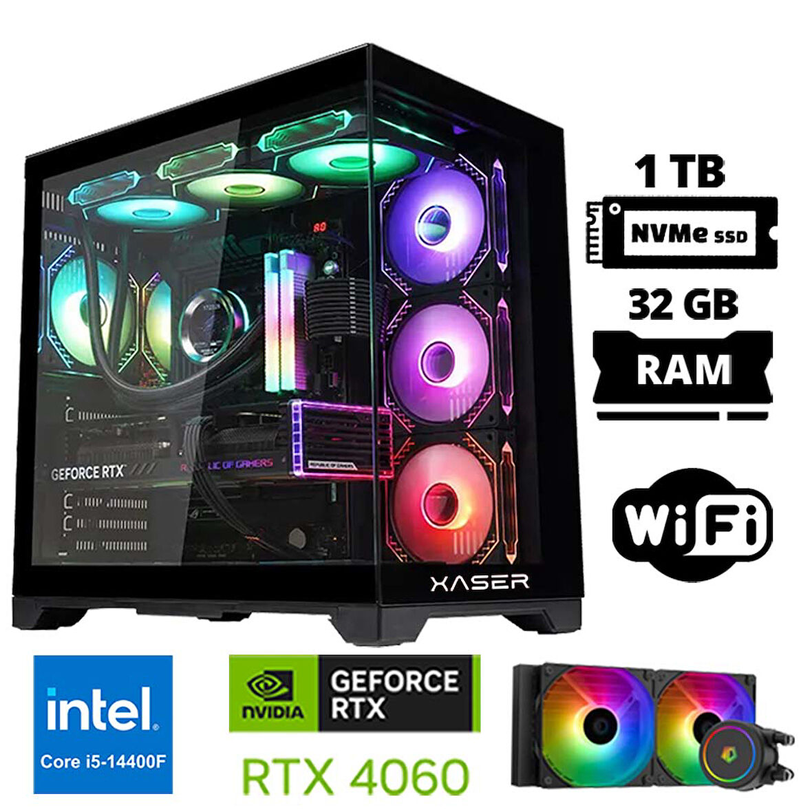 Xaser Lexus x15 i5 14400F 32GB Ram 1TB M.2 NVMe SSD 8GB RTX4060 Sıvı Soğutmalı Oyuncu Bilgisayarı