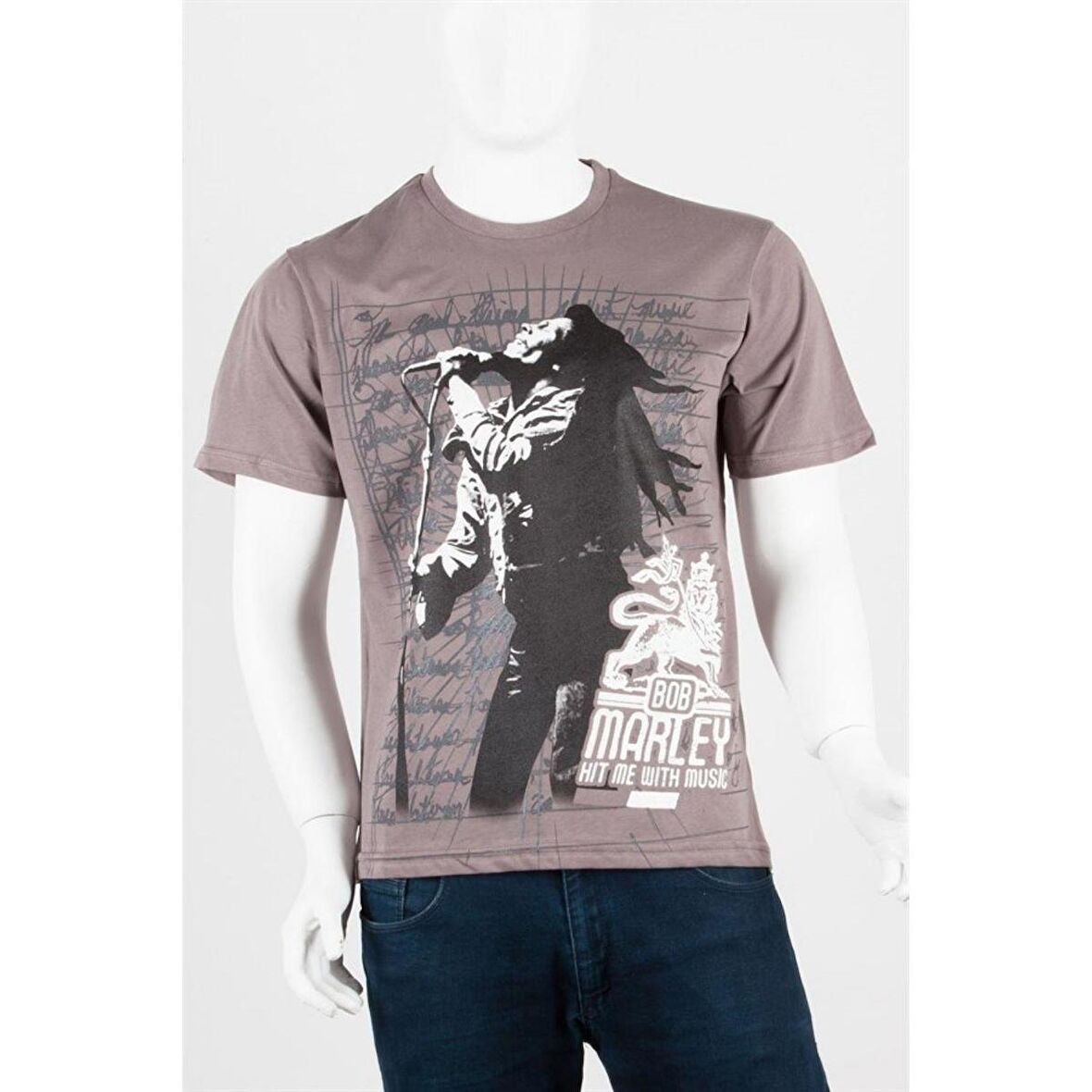 Bob Marley Unisex Pamuklu Regular Fit Gri Tişört Small