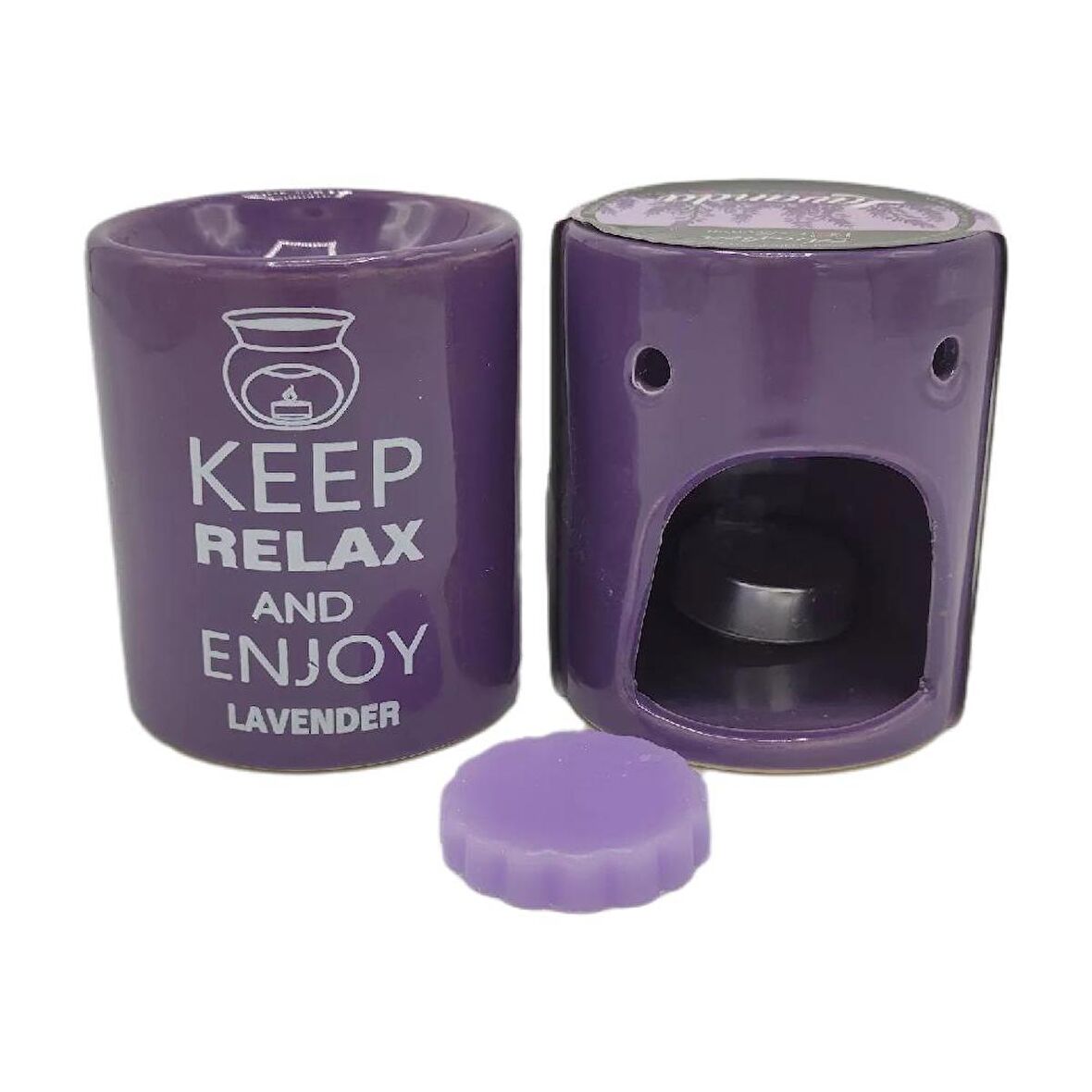 Keep Relax And Enjoy Lavander Seramik Buhurdanlık ve Wax Mum