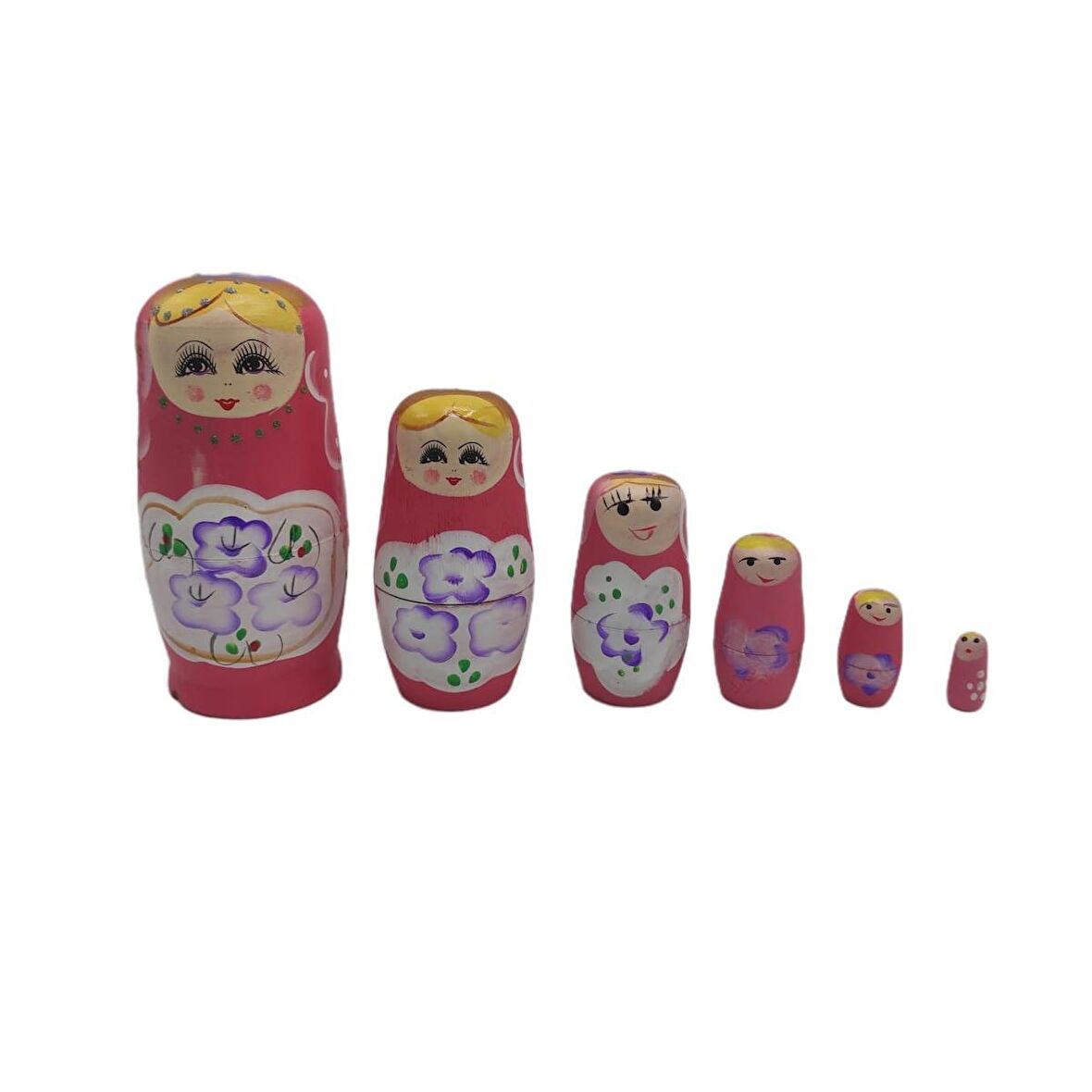 Ahşap Matruşka Bebek 6 lı Set Pembe